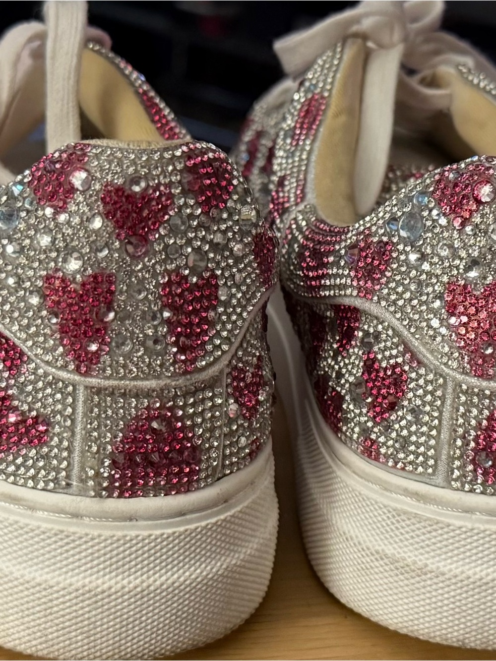 Betsey Johnson Pink Crystal Heart Embellished Platform Sneakers - Picture 3 of 6
